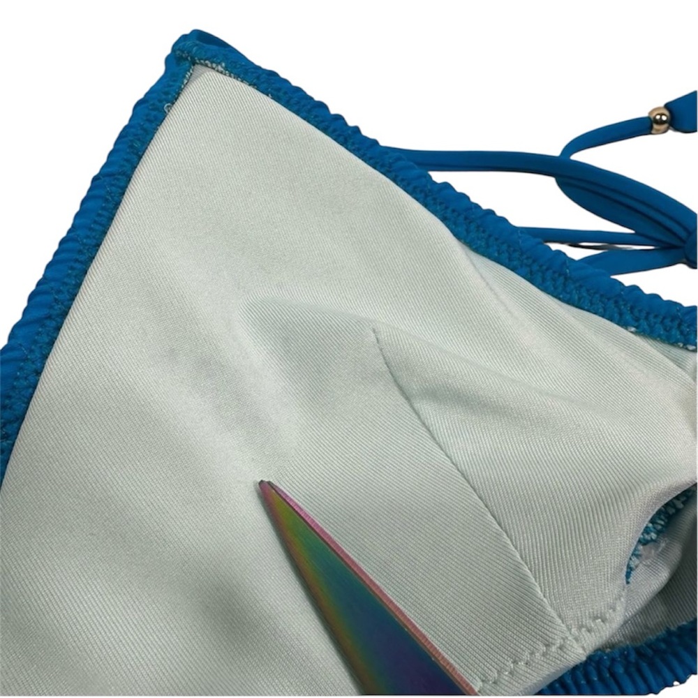 VICTORIA’S SECRET SMOCKED TRIANGLE PADDED STRAPPY BIKINI TOP BLUE MEDIUM - Picture 4 of 9